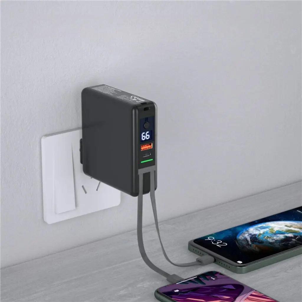 Portable 10000mAH 5 in 1 Power Bank Charger Wall Plug with Built-in Cables