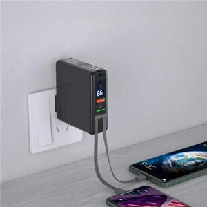Portable 10000mAH 5 in 1 Power Bank Charger Wall Plug with Built-in Cables