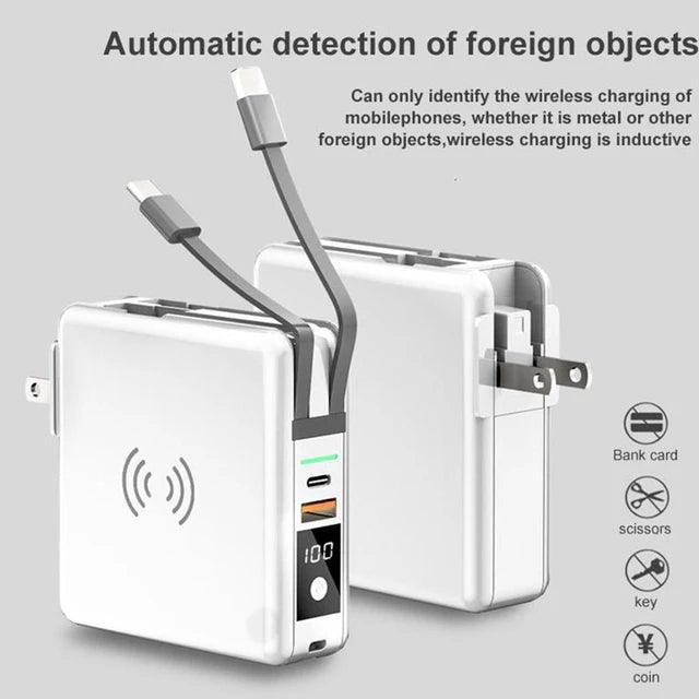 Portable 10000mAH 5 in 1 Power Bank Charger Wall Plug with Built-in Cables