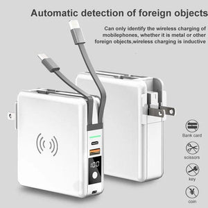 Portable 10000mAH 5 in 1 Power Bank Charger Wall Plug with Built-in Cables