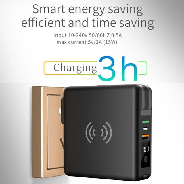 Portable 10000mAH 5 in 1 Power Bank Charger Wall Plug with Built-in Cables