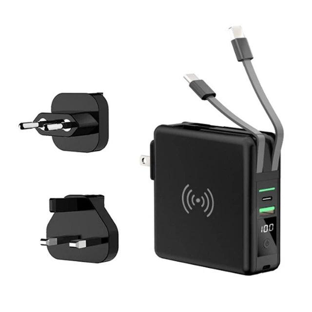 Portable 10000mAH 5 in 1 Power Bank Charger Wall Plug with Built-in Cables