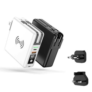 Portable 10000mAH 5 in 1 Power Bank Charger Wall Plug with Built-in Cables