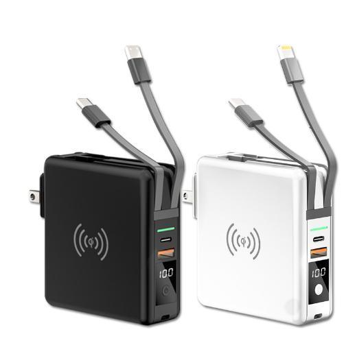 Portable 10000mAH 5 in 1 Power Bank Charger Wall Plug with Built-in Cables