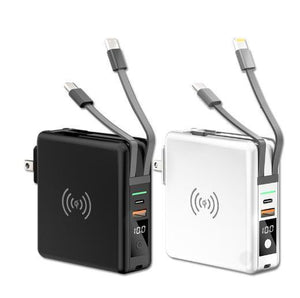 Portable 10000mAH 5 in 1 Power Bank Charger Wall Plug with Built-in Cables