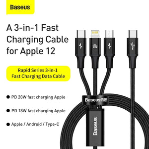 Baseus Rapid Series USB Type C 3-in-1 PD 20W Fast Charging Data Cable - Mainz Empire Pte Ltd