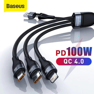 Baseus 1.2M 100W 3 in 1 USB/Type C QC4.0 Charging Cable - Mainz Empire Pte Ltd