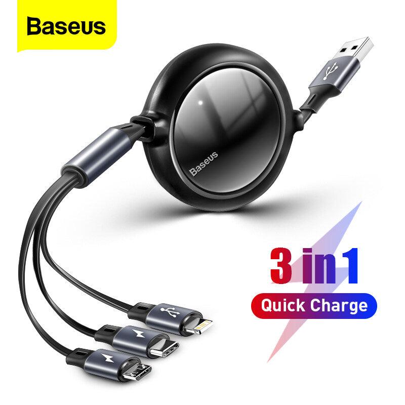 Baseus One For Three Fast Charging Retractable Cable - Mainz Empire Pte Ltd