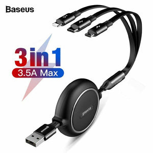 Baseus 3 in 1 Quick Charge Retractable Cable - Mainz Empire Pte Ltd