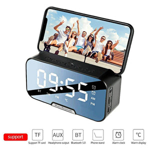 All in One Bluetooth 5.0 Mirror Digital Clock Speaker With Temp Display/Radio/AUX/MemCard and Built in Mic Function - Mainz Empire Pte Ltd