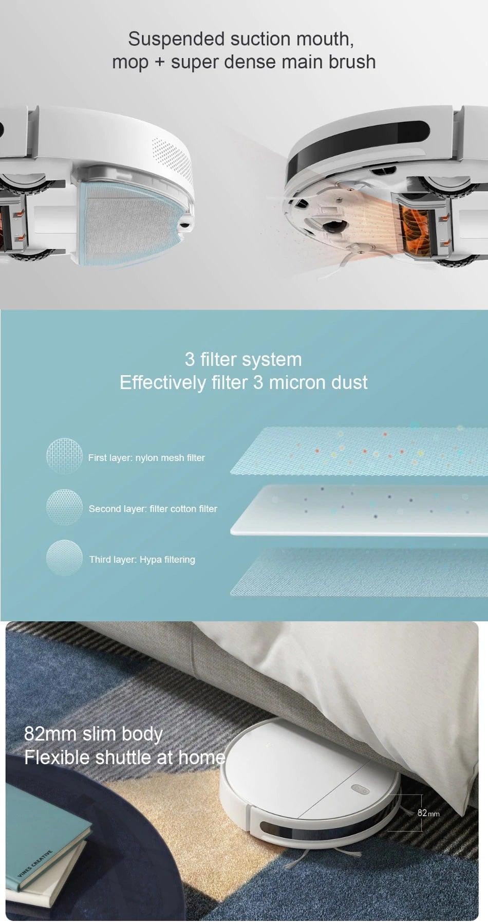 Xiaomi Mijia 3 in 1 APP Controlled 2200PA Smart Robot Vacuum Cleaner with Automatic Recharging Base Station - Mainz Empire Pte Ltd