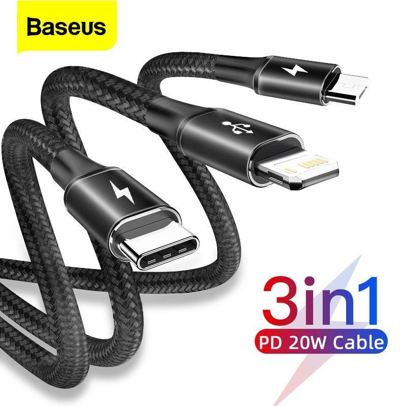 Baseus Rapid Series USB Type C 3-in-1 PD 20W Fast Charging Data Cable - Mainz Empire Pte Ltd