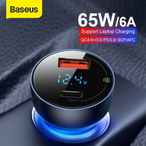 Baseus 65W QC4.0 QC3.0 USB Type C PD Fast Car Charger - Mainz Empire Pte Ltd
