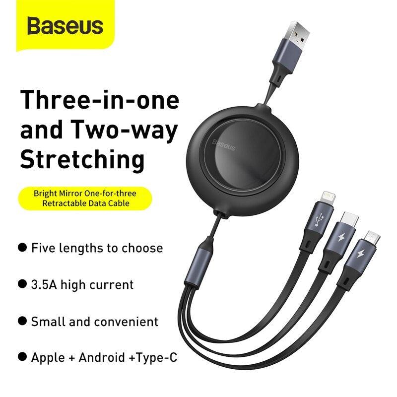 Baseus One For Three Fast Charging Retractable Cable - Mainz Empire Pte Ltd