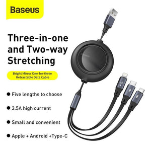 Baseus One For Three Fast Charging Retractable Cable - Mainz Empire Pte Ltd