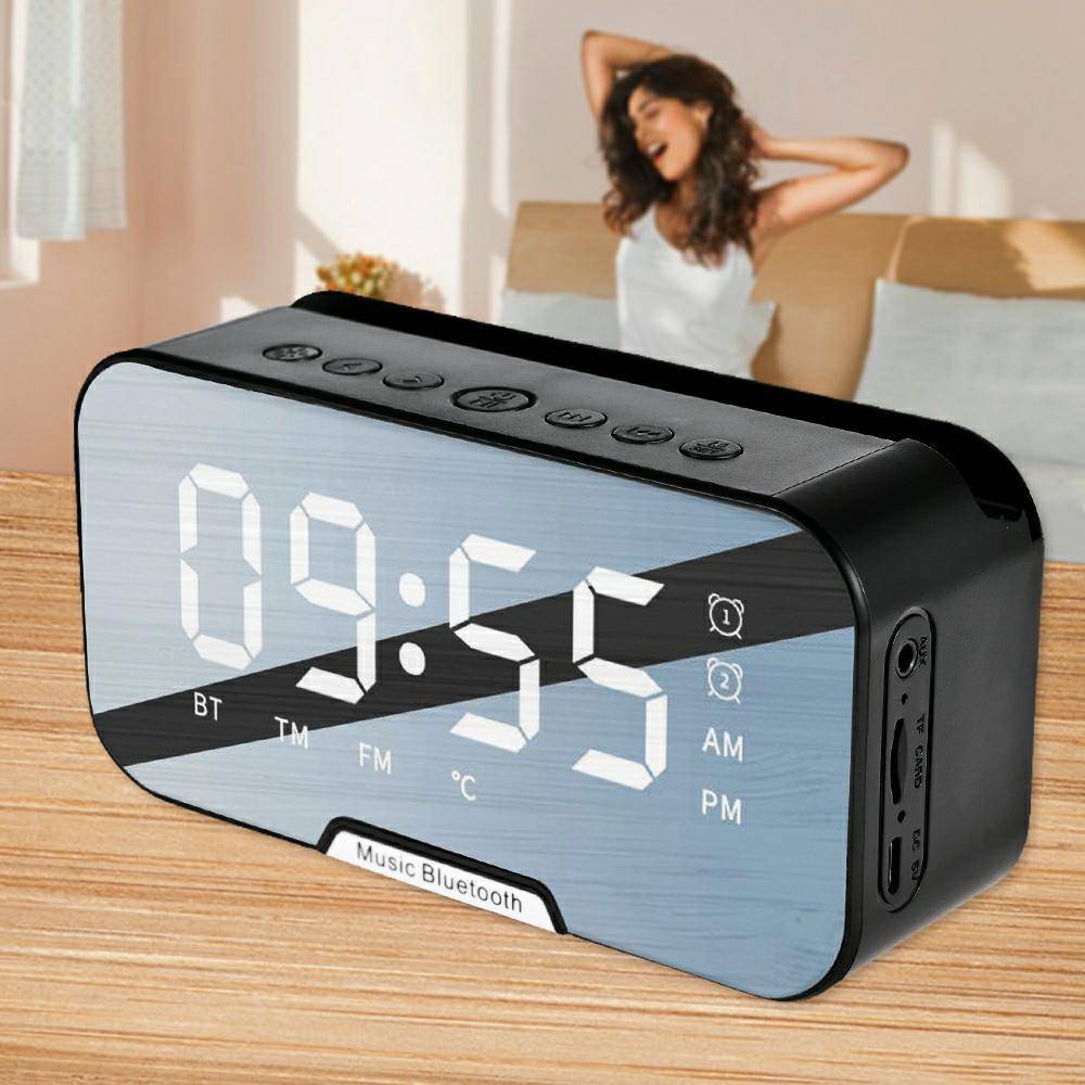 All in One Bluetooth 5.0 Mirror Digital Clock Speaker With Temp Display/Radio/AUX/MemCard and Built in Mic Function - Mainz Empire Pte Ltd