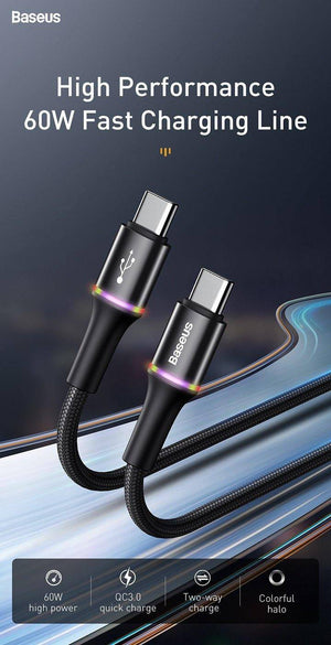 Baseus 60W USB Type C To Type C Fast Charging Cable - Mainz Empire Pte Ltd
