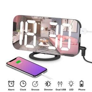 LED Digital Mirror Clock with Dual USB Charging Output - Mainz Empire Pte Ltd