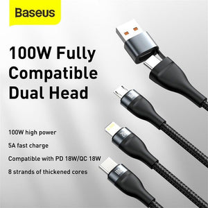 Baseus 1.2M 100W 3 in 1 USB/Type C QC4.0 Charging Cable - Mainz Empire Pte Ltd