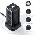 8 Way/12 Way Outlet Sockets with 4 USB 2.1A Charging Ports Tower USB Power Socket - Mainz Empire Pte Ltd
