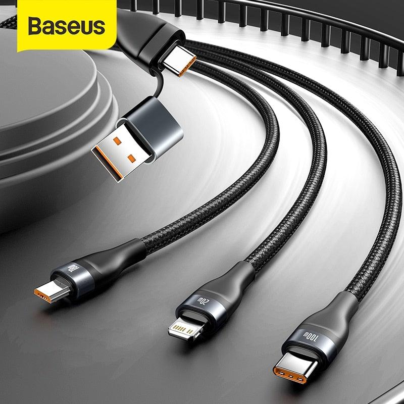 Baseus 1.2M 100W 3 in 1 USB/Type C QC4.0 Charging Cable - Mainz Empire Pte Ltd