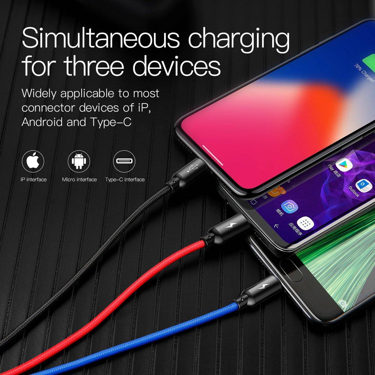 Baseus 3 in 1 Fast Charging Cable (Micro USB,Type C,Lightning) - Mainz Empire Pte Ltd
