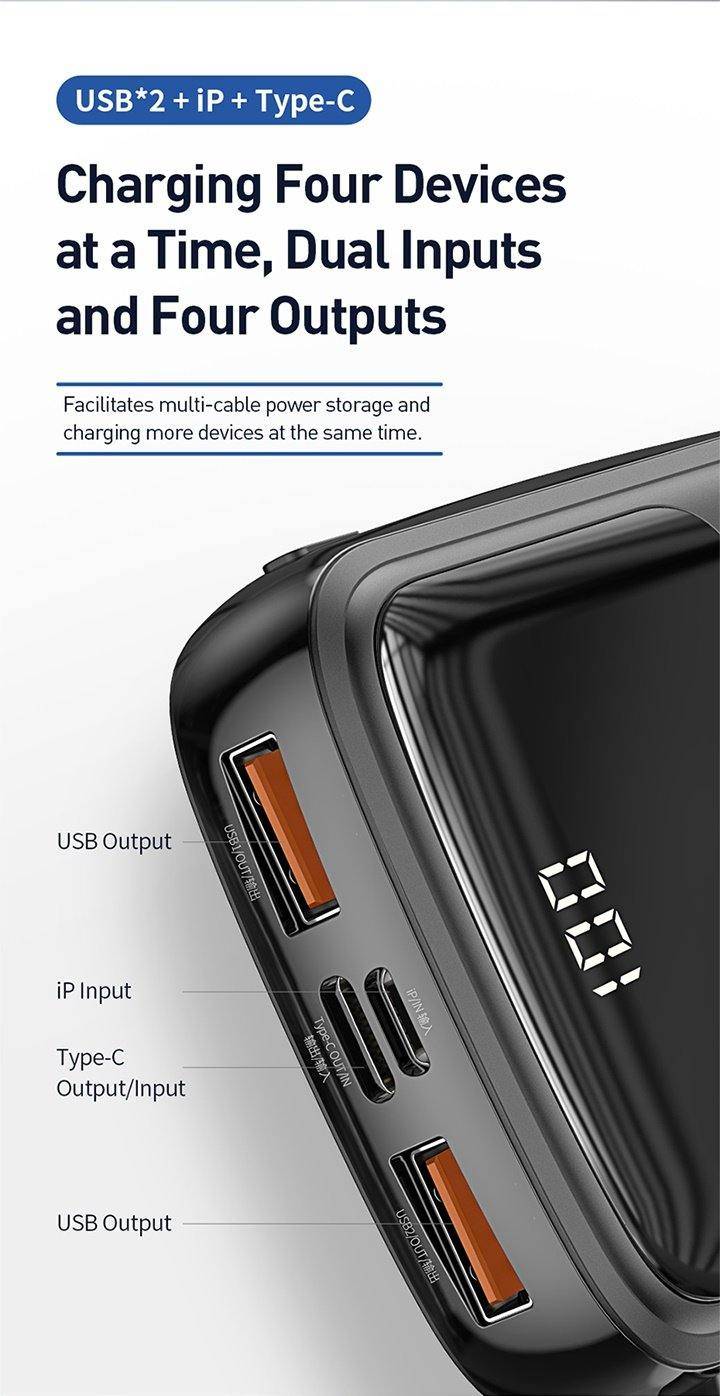 Baseus 10000mAh 3A Fast Charging Dual Output with LED Display n Built in Cable Power Bank - Mainz Empire Pte Ltd