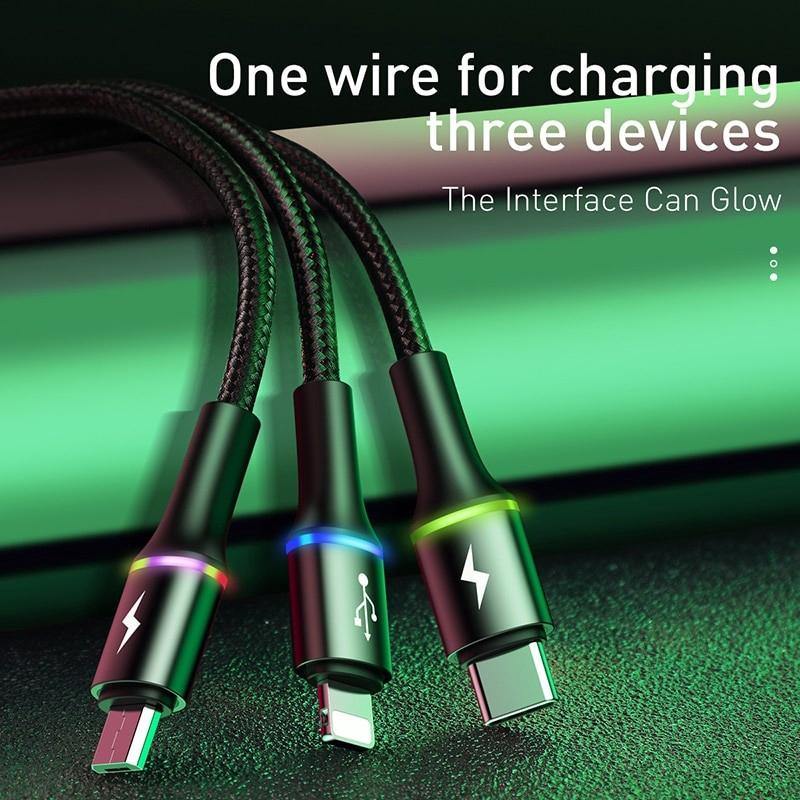 Baseus Halo Led Fast Charging 3 in 1 Cable - Mainz Empire Pte Ltd