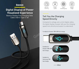 Baseus LED Display 5A Fast Charging USB Type C Cable - Mainz Empire Pte Ltd