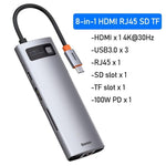 Baseus USB C HUB Type C to HDMI-compatible USB 3.0 Adapter 8 in 1 Type C HUB Dock USB C Splitter - Mainz Empire Pte Ltd