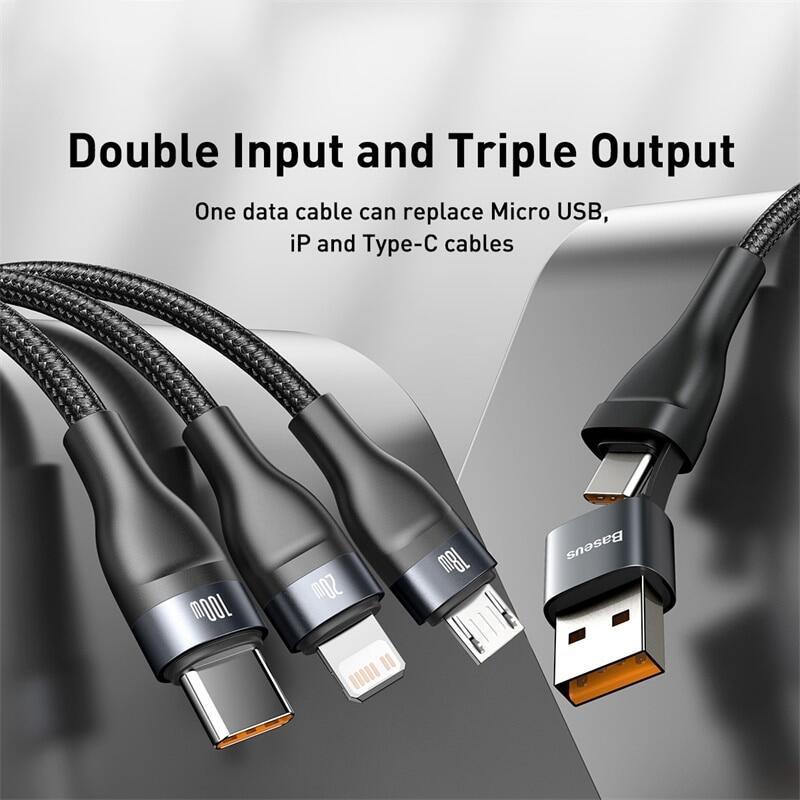 Baseus 1.2M 100W 3 in 1 USB/Type C QC4.0 Charging Cable - Mainz Empire Pte Ltd