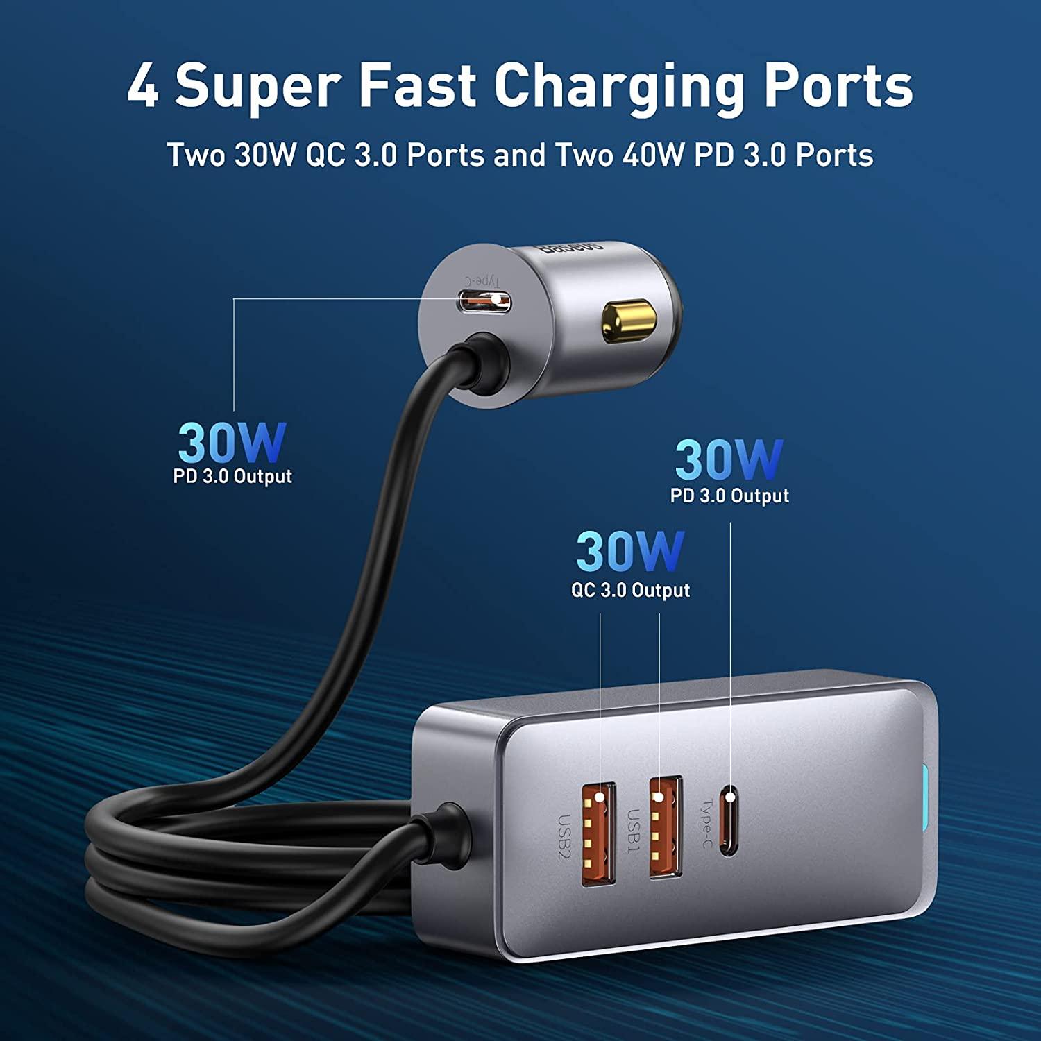 Baseus 120W QC3.0 USB PD3.0 Type C Car Charger - Mainz Empire Pte Ltd