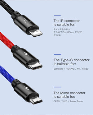 Baseus 3 in 1 Fast Charging Cable (Micro USB,Type C,Lightning) - Mainz Empire Pte Ltd