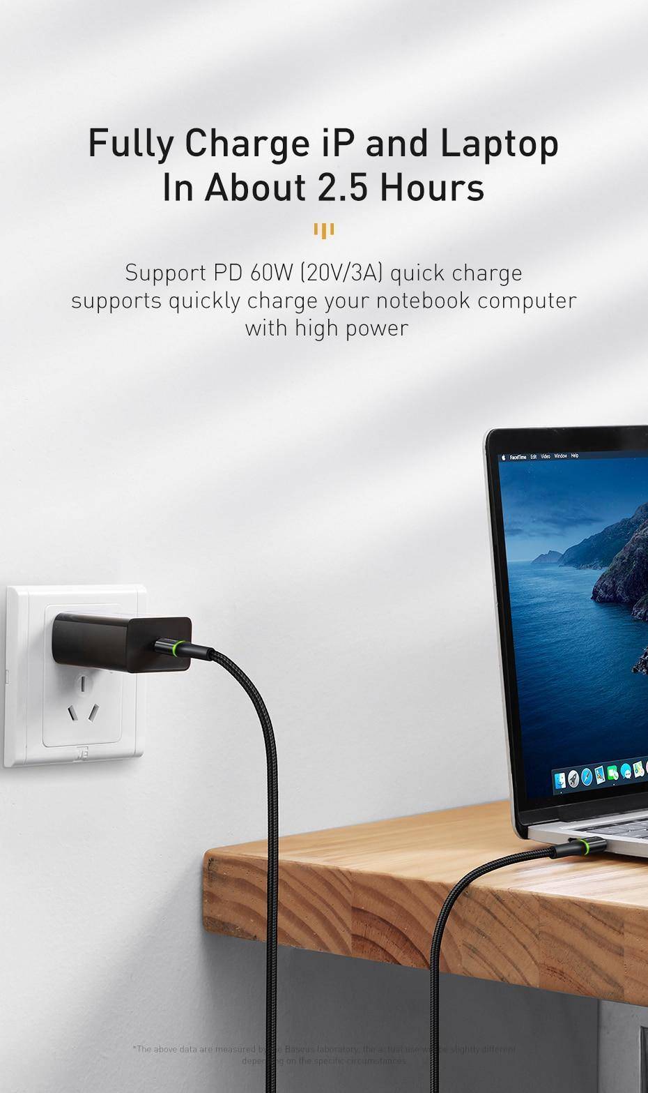Baseus 60W USB Type C To Type C Fast Charging Cable - Mainz Empire Pte Ltd