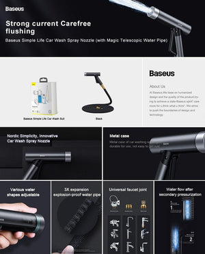 Baseus Simple Life Car Wash Spray Nozzle (with Magic Telescopic Water Pipe) - Mainz Empire Pte Ltd