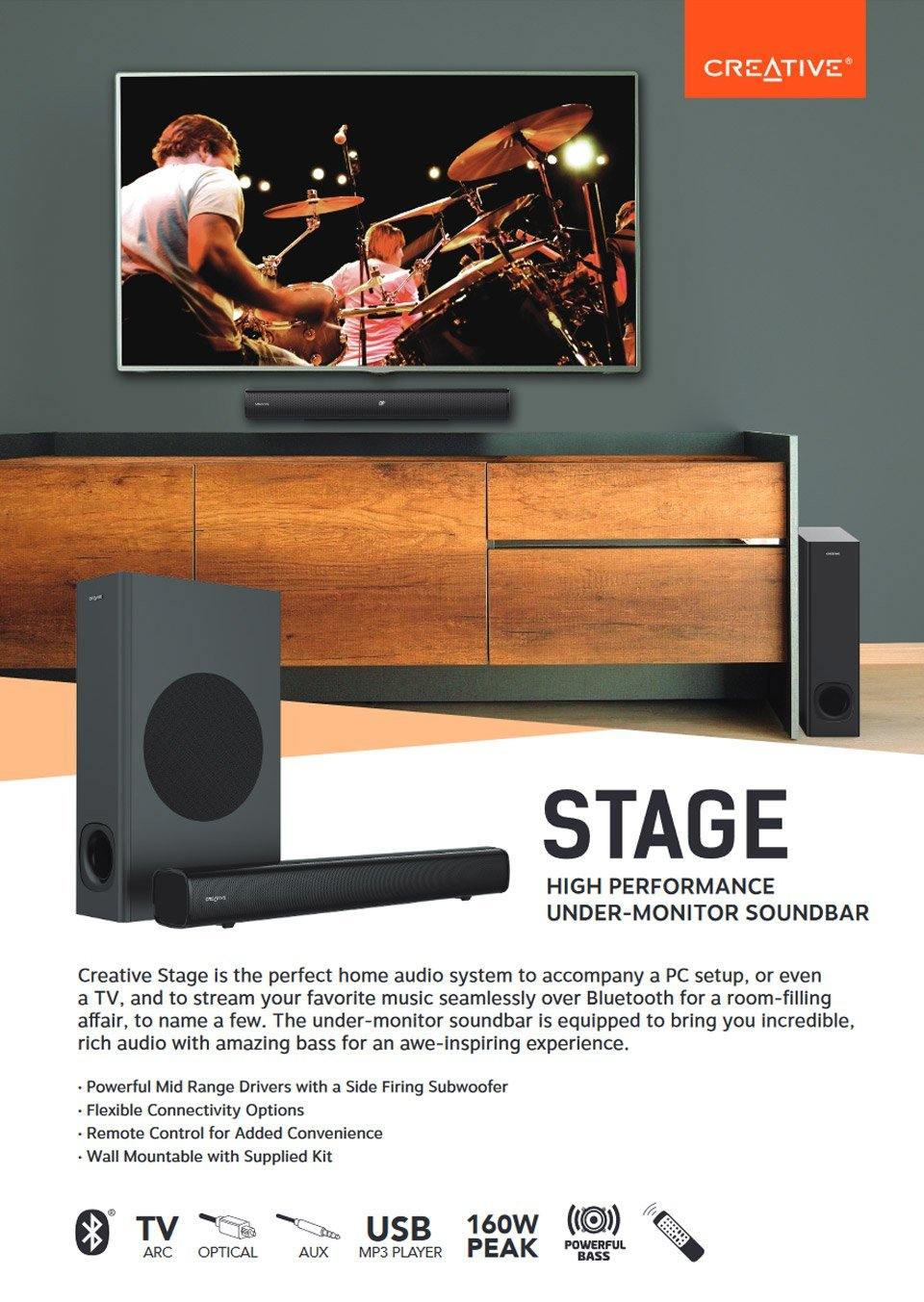 Creative Stage 2.1 High Performance Soundbar With Subwoofer - Mainz Empire Pte Ltd