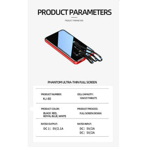 20000mAh Quick Charge Mirror Power Bank with Built In Cables n LED Torch - Mainz Empire Pte Ltd