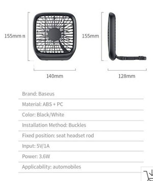 Baseus Car Mount Backseat & Desk Foldable Fan - Mainz Empire Pte Ltd